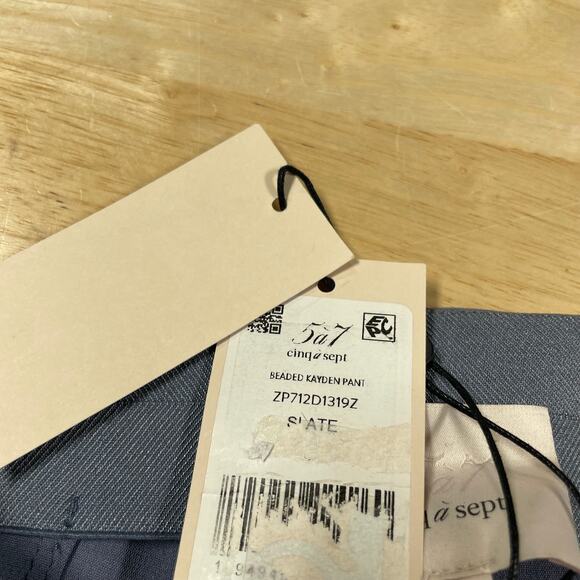 Cinq a Sept NWT Kayden Embellished Dress Pants Blue Size 0 Beaded Ankle Pleated - Picture 5 of 11